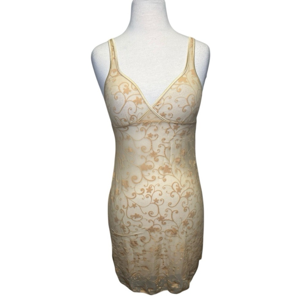 Vintage COSABELLA Italy Rare Y2K Nude‎ Sheer Chemise Slip Lingerie Scroll Floral